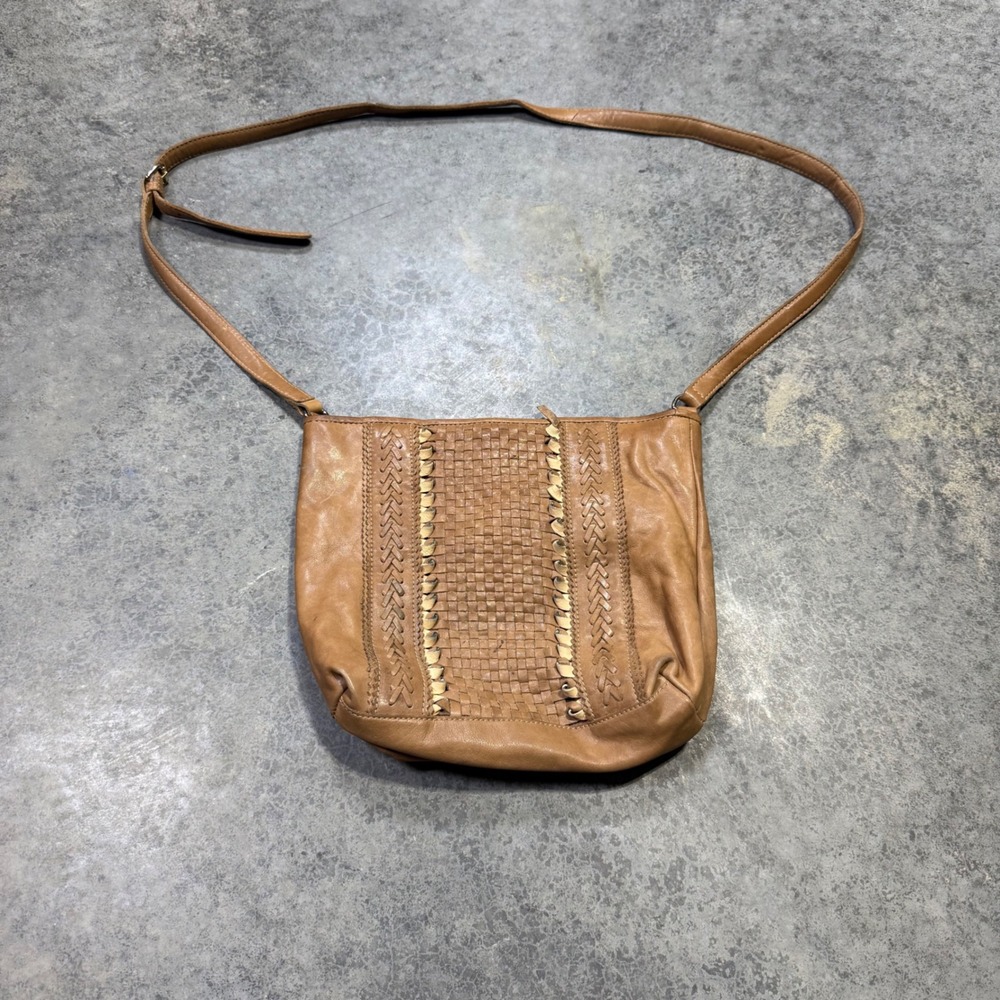Clever Carriage Company Bag Womens Tan Woven Leather Crossbody Boho Braided